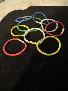 9 vintage Kids Colorful Wrapped Elastic Hair Ties - Multicolor